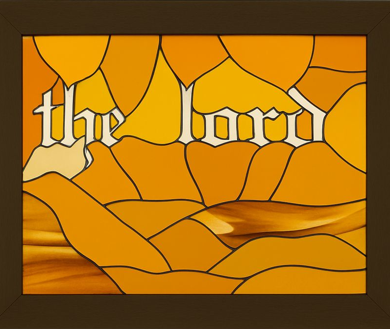 Stained glass window depicting “The Lord” with radiant light and sacred symbolism